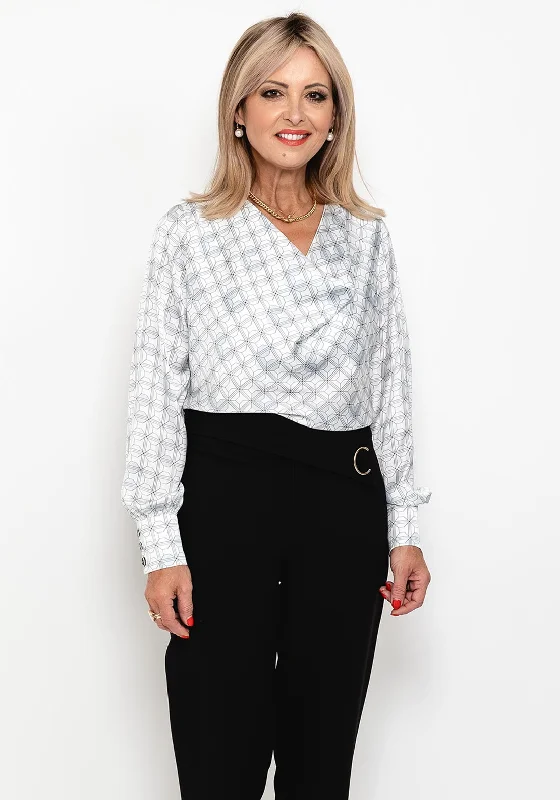 Camelot Geo Print Cowl Neck Top, White