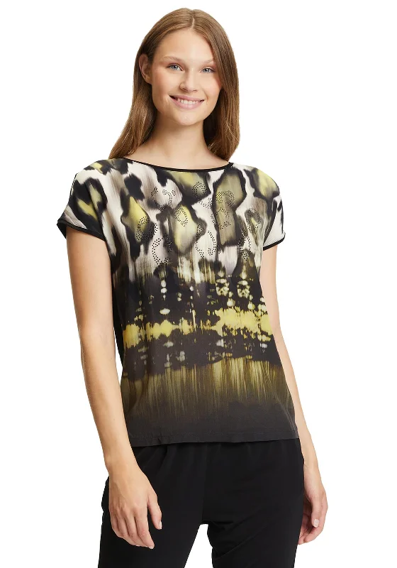 Betty Barclay Cap Sleeve Blur Print Top, Black & Green