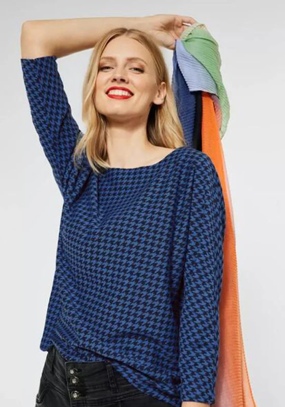 Street One Houndstooth Print Top, Blue