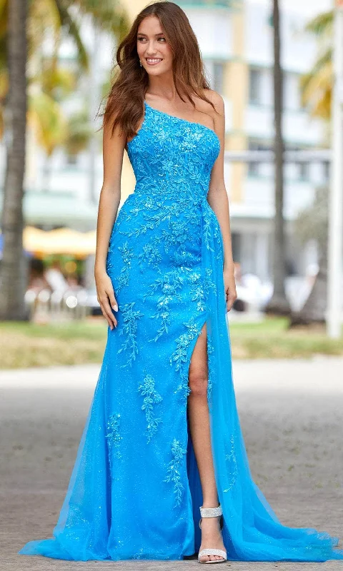 Amarra 88596 - Floral Embroidered Lace Slit Gown