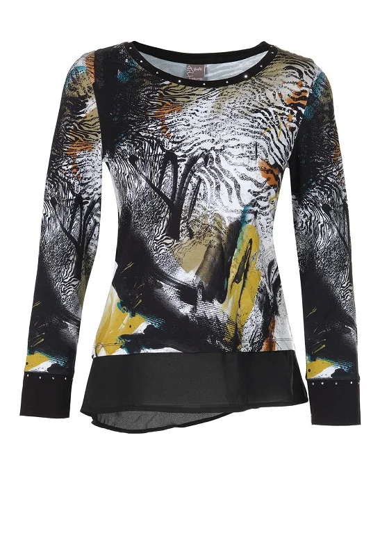 Dolcezza Safar Escape Layer Split Back Top, Black Multi