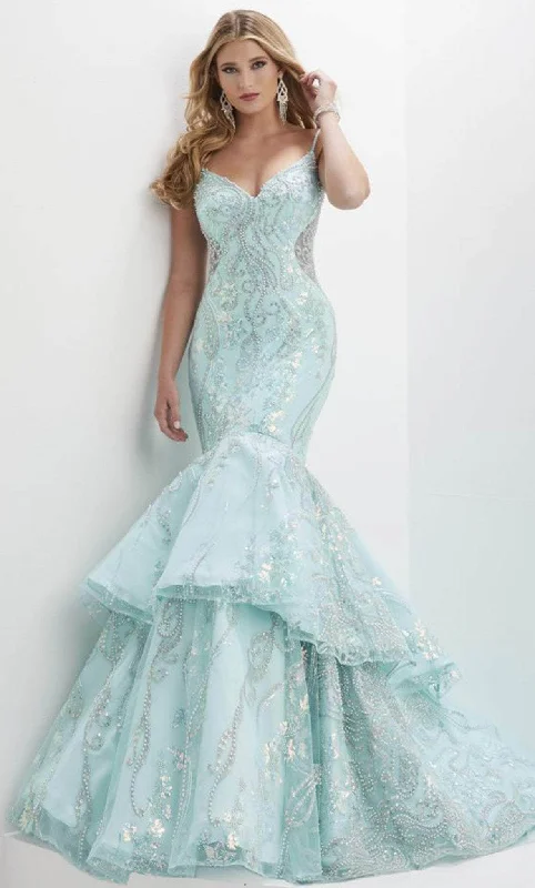 Panoply 14150 - V-Neck Tiered Mermaid Evening Gown