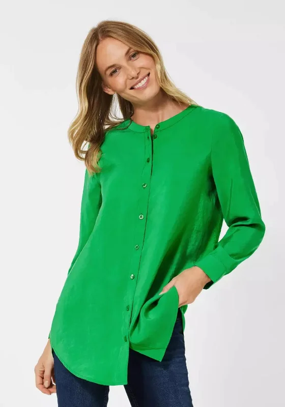 Cecil Grandad Collar Long Blouse, Radiant Green