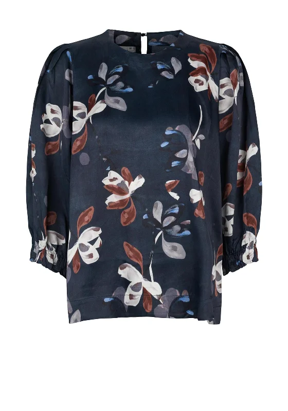 Masai Brisa Floral Satin Top, Navy