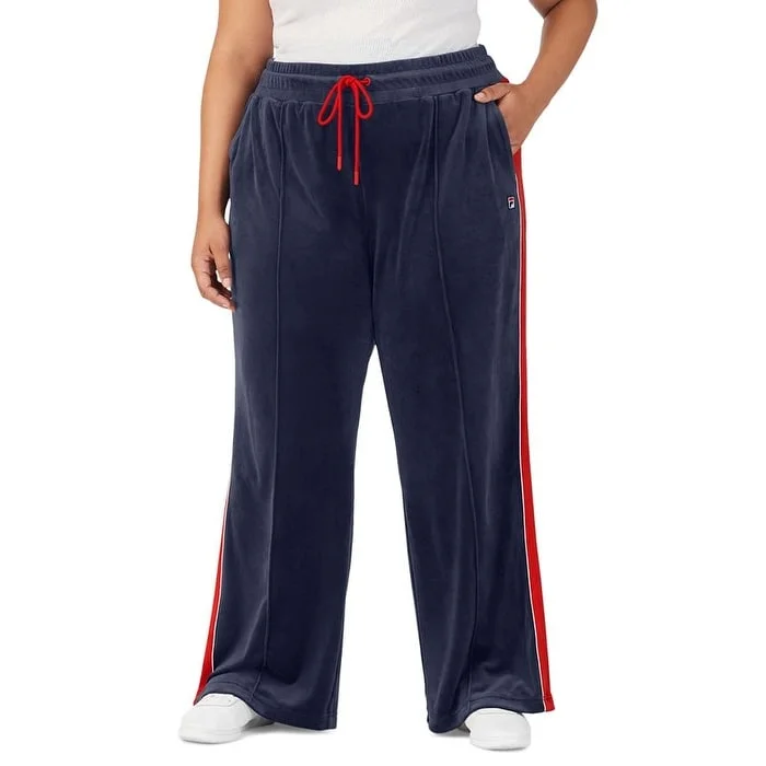 Fila Women's Valery Mid Rise Drawstring Velour Pants Blue Size 3X