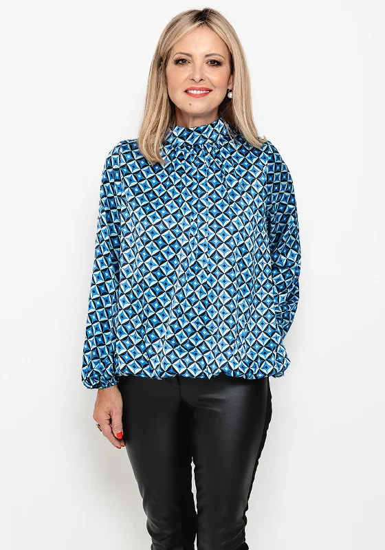 Seventy1 Elasticated Hem Satin Print Top, Blue Multi