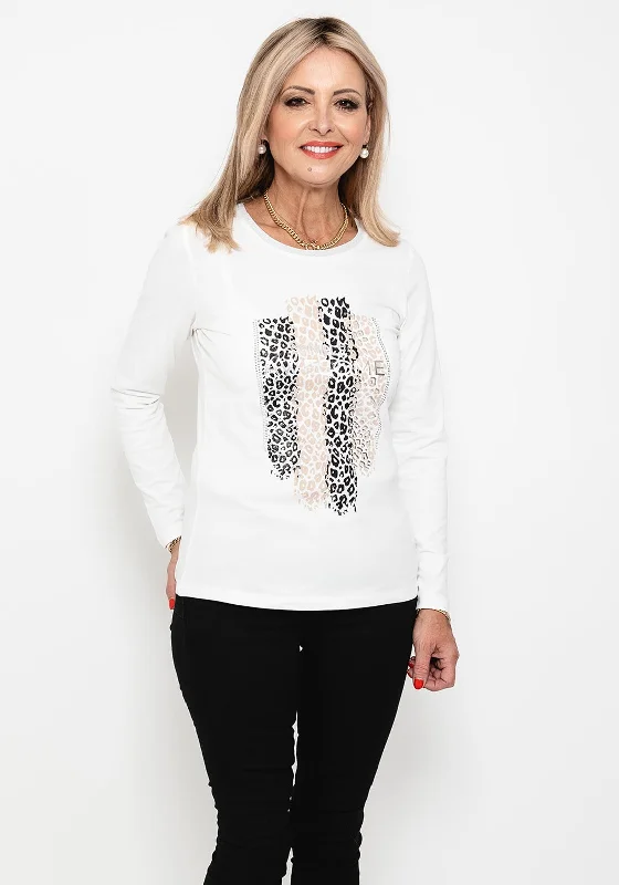 I’cona Animal Print Rhinestone T-Shirt, White