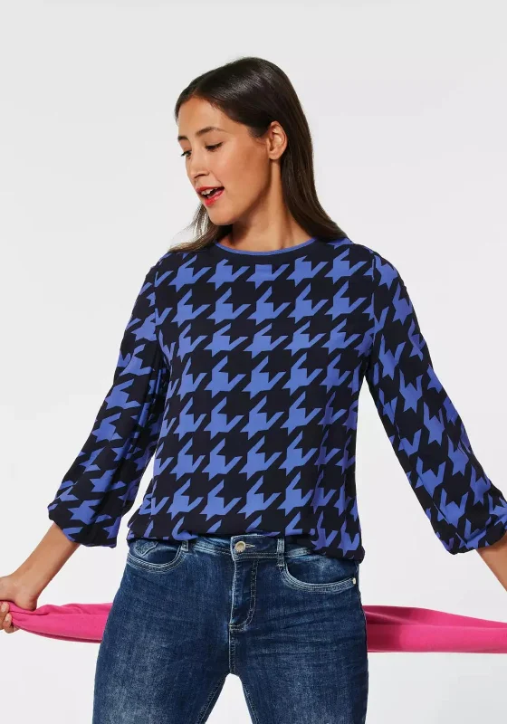 Street One Houndstooth Print Jersey Top, Blue