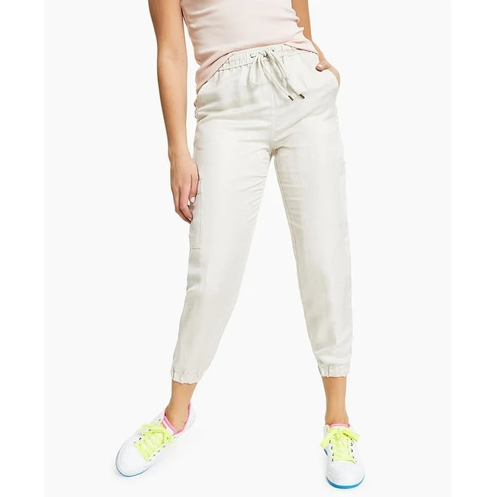 GUESS Women's Zuma Linen Blend Drawstring Cargo Pants Beige Size X-Small