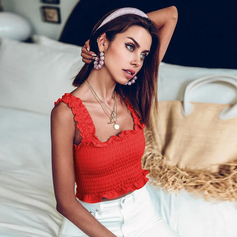 Summer Red Elastic Women Tank Tops