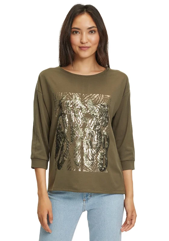 Betty Barclay Matte Sequin Design T-Shirt, Khaki