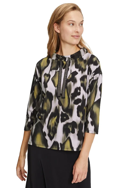 Betty Barclay High Collar Blur Print Top, Black & Green