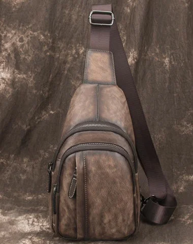 Brown Cool LEATHER MENS Sling Bag 8 inches Small Gray One Shoulder Backpack Chest Bag For Men Brown Cool LEATHER MENS Sling Bag 8 inches Small Gray One Shoulder Backpack Chest Bag For Men