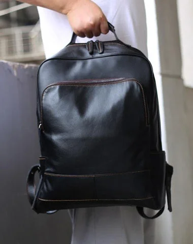 Black Leather Men's 15 inches Computer Backpack Travel Backpack Black Large College Backpack For Men Black Leather Men's 15 inches Computer Backpack Travel Backpack Black Large College Backpack For Men