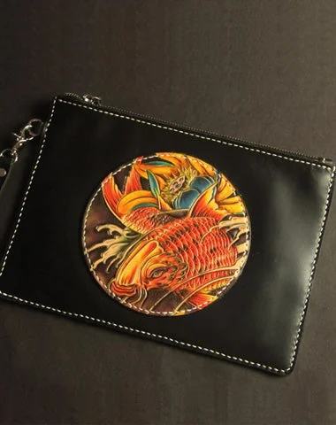 Cool Handmade Tooled Leather Floral Skull Clutch Wallet Wristlet Bag Clutch Purse For Men Cool Handmade Tooled Leather Floral Skull Clutch Wallet Wristlet Bag Clutch Purse For Men