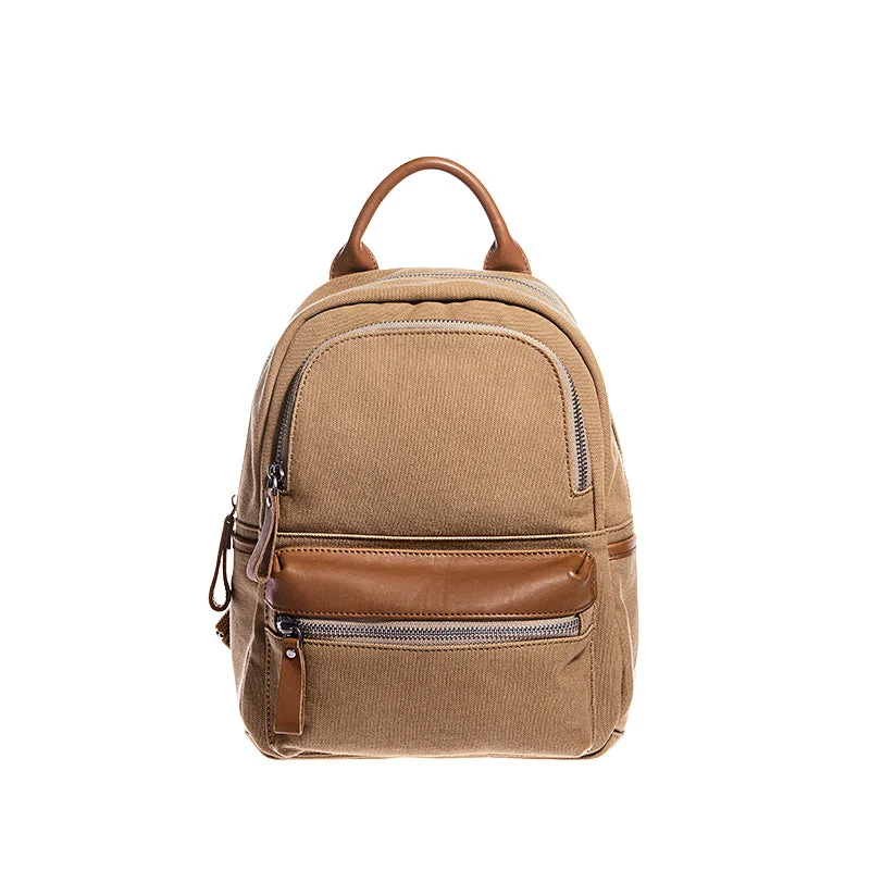 Ladies Small Canvas Leather Hiking Backpack Purse With Pockets Small Rucksack Bags for Women