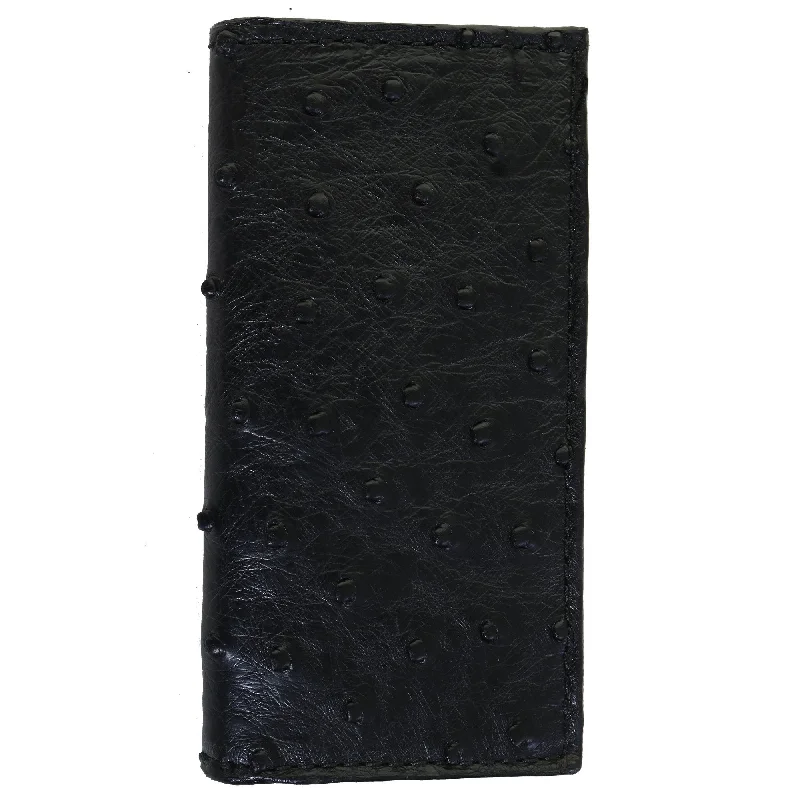 CB46 - Genuine Black Ostrich Checkbook Wallet