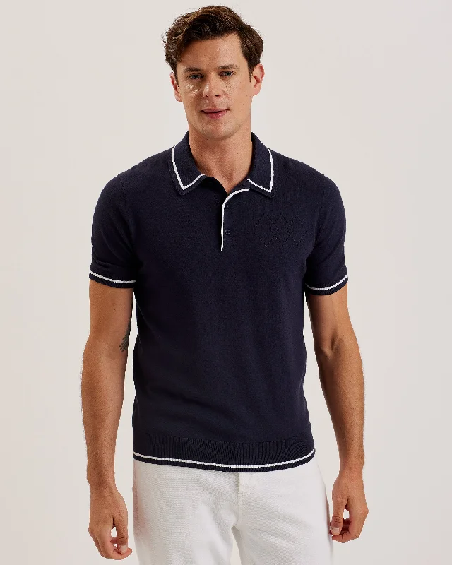 Dunow Short Sleeve Pointelle Diamond Polo Navy