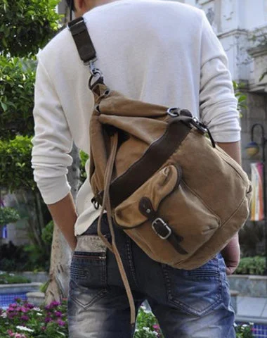 Canvas Black Mens Barrel Sling Bag Green Chest Bag Side Bag Bucket One Shoulder Backpack For Men Canvas Black Mens Barrel Sling Bag Green Chest Bag Side Bag Bucket One Shoulder Backpack For Men