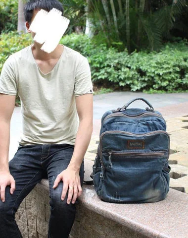 Denim Blue Mens 16 inches Backpack Multifunctional Backpack Jean Travel Backpack For Men Denim Blue Mens 16 inches Backpack Multifunctional Backpack Jean Travel Backpack For Men