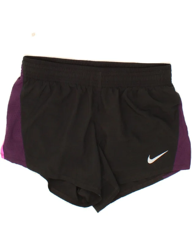 NIKE Womens Dri Fit Sport Shorts UK 10 Small  Black Colourblock