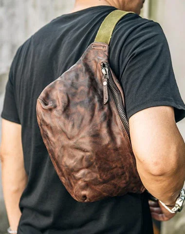 Cool Black Leather Men Chest Bag Waist Bags Coffee Fanny Pack Hip Bag One Shoulder Backpack For Men Cool Black Leather Men Chest Bag Waist Bags Coffee Fanny Pack Hip Bag One Shoulder Backpack For Men