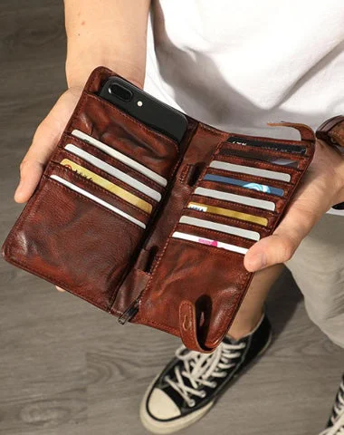 Retro Black Sheepskin Leather Men's Long Wallet Clutch Wallet Brown Phone Wallet Zipper Clutch Wallet For Men Retro Black Sheepskin Leather Men's Long Wallet Clutch Wallet Brown Phone Wallet Zipper Clutch Wallet For Men