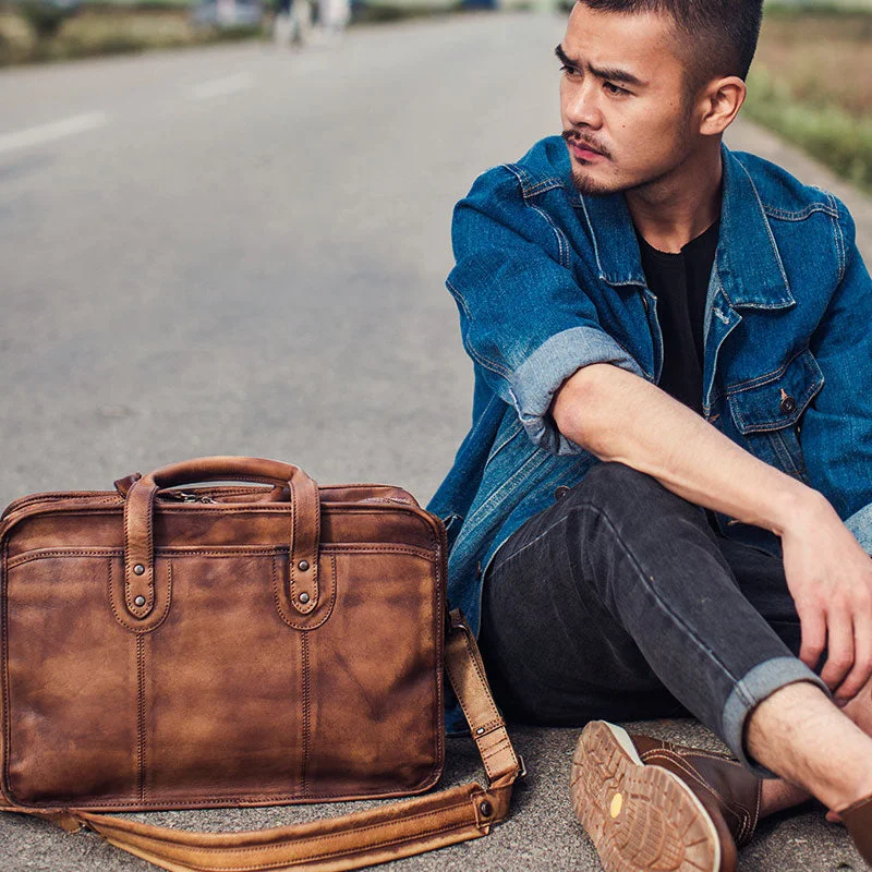 Genuine Leather Vintage Brown Mens Cool Large Briefcase Shoulder Bag Travel Bag for men Genuine Leather Vintage Brown Mens Cool Large Briefcase Shoulder Bag Travel Bag for men