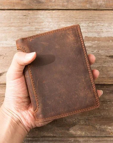 Cool Leather Mens Small Wallets Bifold Vintage Slim billfold Wallet for Men