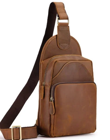 Vintage Brown Leather Men's Sling Bag Chest Bag 8-inches One shoulder Backpack For Men Vintage Brown Leather Men's Sling Bag Chest Bag 8-inches One shoulder Backpack For Men