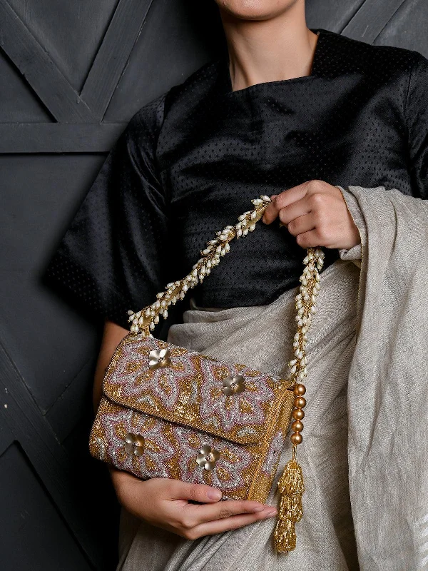 Odette Women Rectangular Golden And Translucent White Clutch