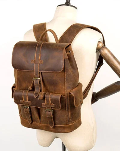 Vintage Brown Fashion Mens Leather 15-inch Computer Backpacks Brown Travel Backpacks School Backpacks for men Vintage Brown Fashion Mens Leather 15-inch Computer Backpacks Brown Travel Backpacks School Backpacks for men