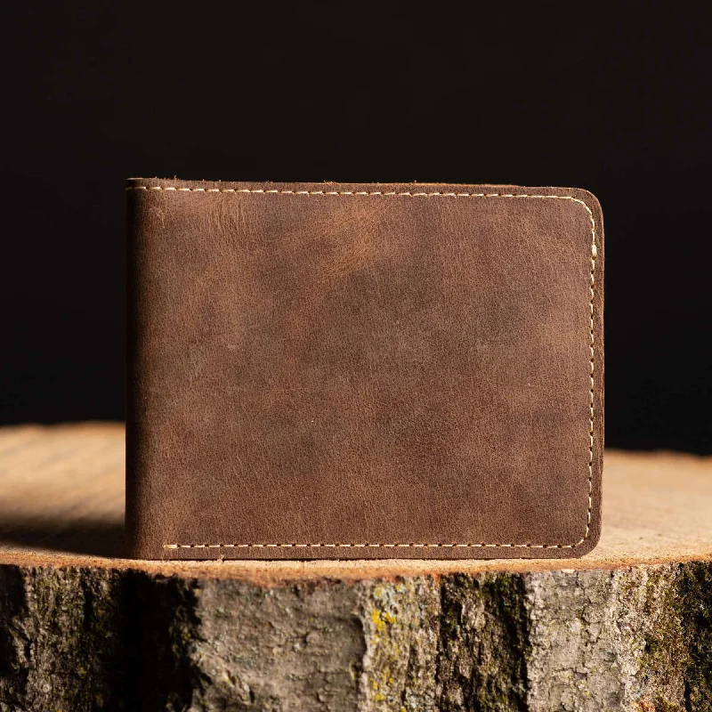 Engraved Brown Full Grain Leather Minimalist Wallet