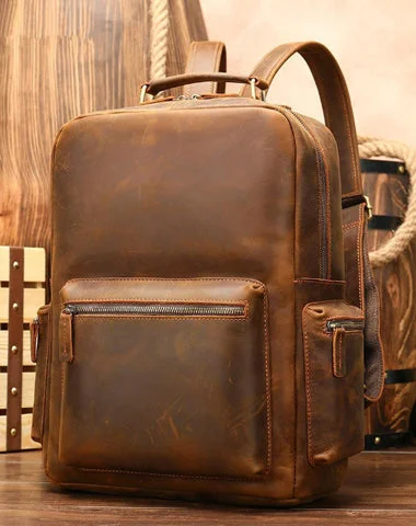 Brown Leather Men's 14 inches Large Computer Backpack Large Black Travel Backpack Brown Large Hiking Backpack For Men Brown Leather Men's 14 inches Large Computer Backpack Large Black Travel Backpack Brown Large Hiking Backpack For Men