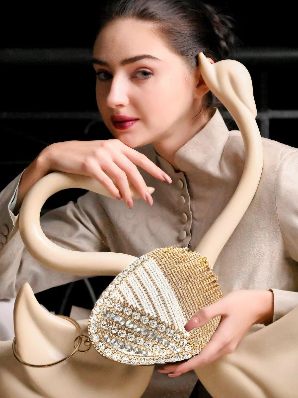 Odette Women Gold Egg Shape Crystal Clutch Bag