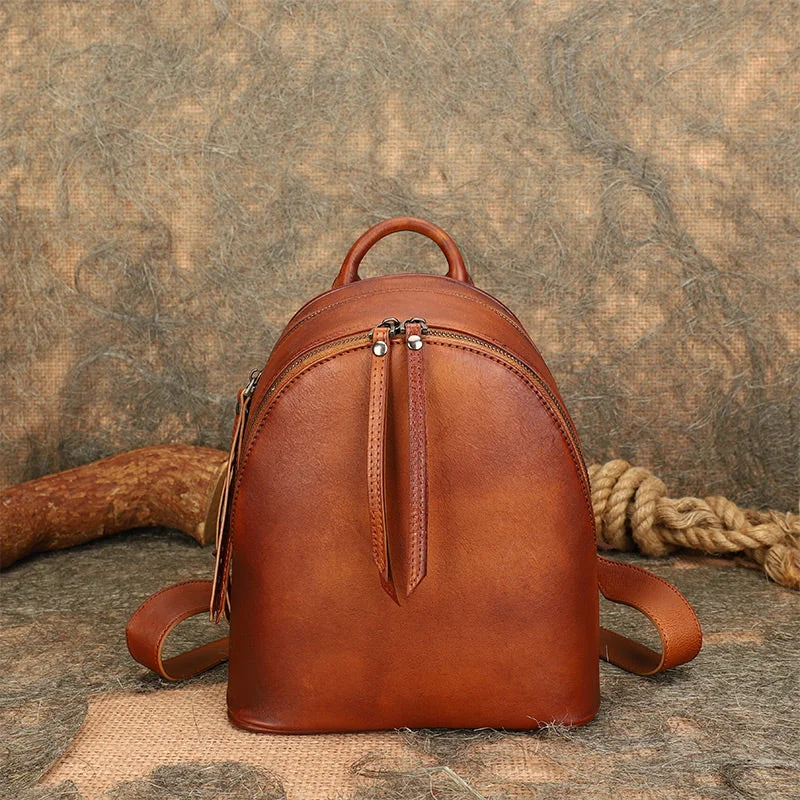Vintage Womens Leather Backpacks Small Leather Rucksack For Women