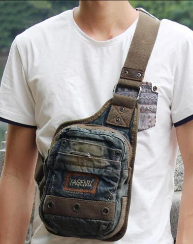 Fashion Jean Blue Mens Small Sling Bag Chest Bags Blue Fashion Denim One Shoulder Backpacks For Men Fashion Jean Blue Mens Small Sling Bag Chest Bags Blue Fashion Denim One Shoulder Backpacks For Men