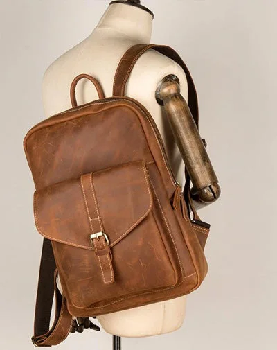 Casual Brown Large Leather Mens 15 inches Travel Backpack Computer Backpack School Backpack for Men Casual Brown Large Leather Mens 15 inches Travel Backpack Computer Backpack School Backpack for Men