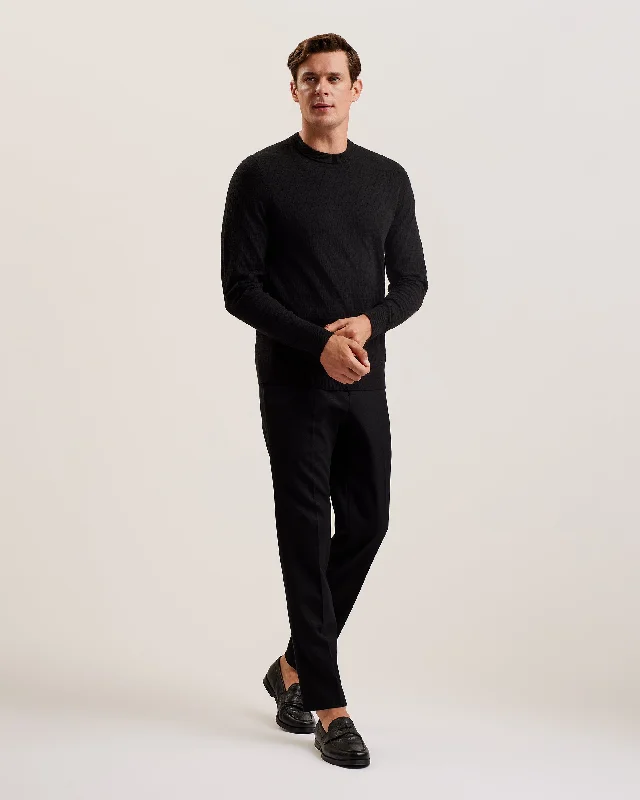 Loung Long Sleeve Diamond Stitch Crew Neck Black