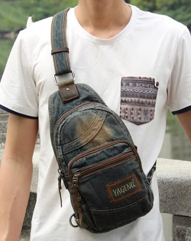 Jean Blue Mens 8 inches Sling Bag Chest Bags Fashion Denim One Shoulder Backpack For Men Jean Blue Mens 8 inches Sling Bag Chest Bags Fashion Denim One Shoulder Backpack For Men