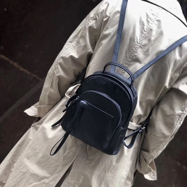 Chic Womens Black Leather Rucksack Backpack Purse for Women