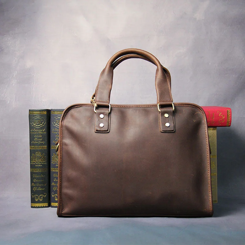 Cool Brown Coffee Leather Mens Briefcase 12inch Work Handbag Business Bag for Men