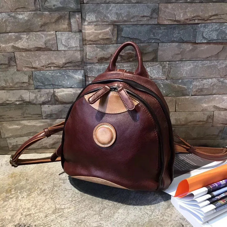 Cute Ladies Genuine Leather Backpack Purse Small Leather Rucksack for Women