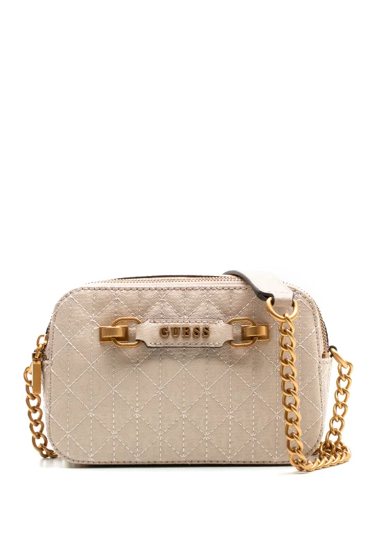 Guess Aveta Small Gloss Logo Shoulder Bag, Stone