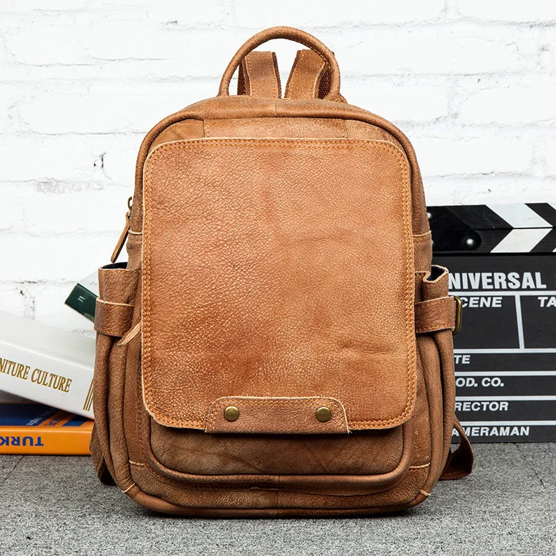Cool Womens Brown Genuine Leather Backpack Purse Small Rucksack Bags For Women