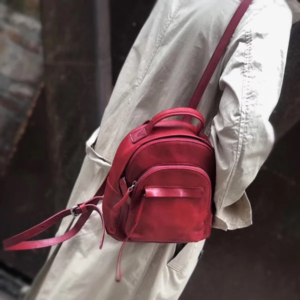 Small Womens Genuine Leather Rucksack Backpack Purse for Women