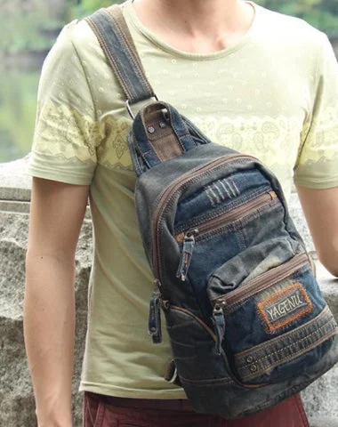 Blue Jean Mens Large Sling Bag Chest Bag Vintage Denim One Shoulder Backpacks For Men Blue Jean Mens Large Sling Bag Chest Bag Vintage Denim One Shoulder Backpacks For Men