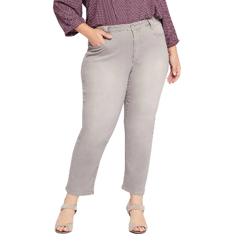 NYDJ Womens Plus Relaxed Ankle Straight Leg Jeans