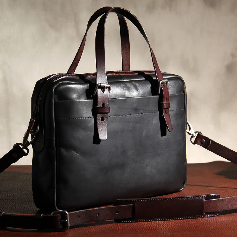 Genuine Leather Mens Vintage Black Briefcase Shoulder Bag Work Bag Laptop Bag Business Bag for Men Genuine Leather Mens Vintage Black Briefcase Shoulder Bag Work Bag Laptop Bag Business Bag for Men