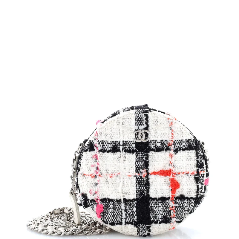 Round Clutch with Chain Quilted Tweed Mini